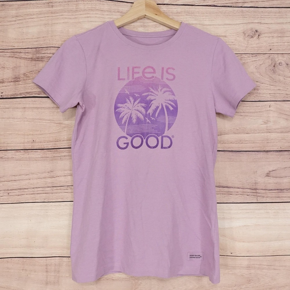 Life Is Good‎ Crusher T-Shirt Womens XS Purple Crew Neck Short Sleeve Graphic
